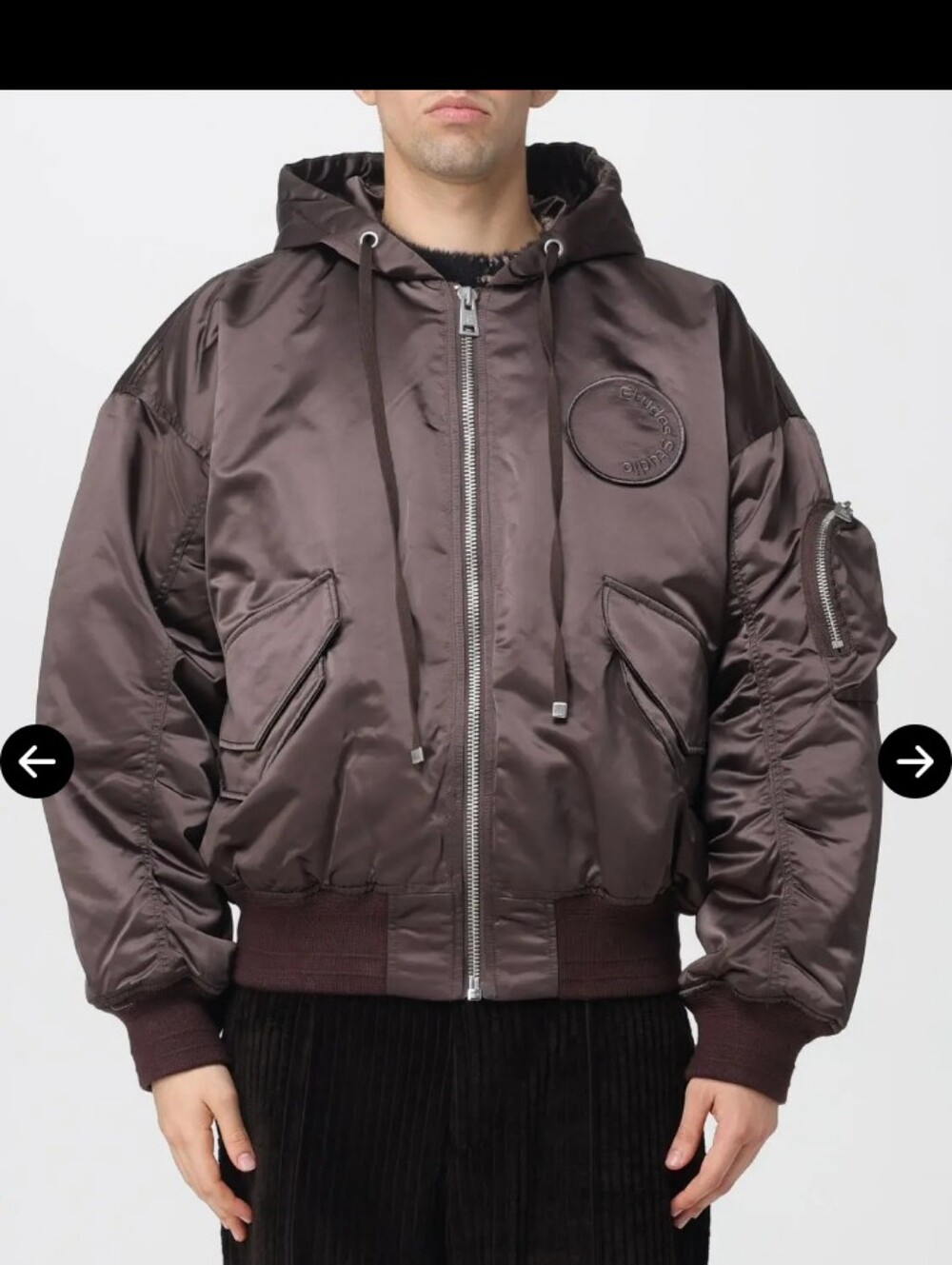 Etudes Studio Hooded Bomber Jacket in Dark Brown Size 48,probably Size M